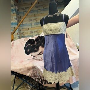 Lace-Trim Purple Slip Dress with Cream Accents